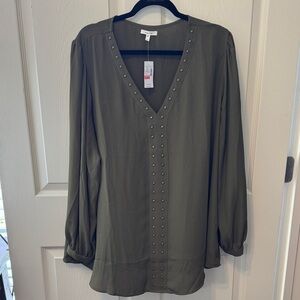 Maurices Deep Green Studded V-Neck Blouse